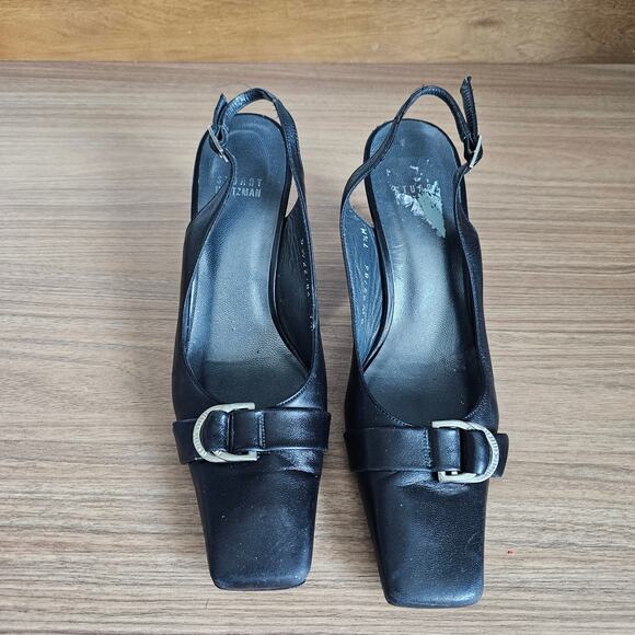 Stuart Weitzman Black Leather Slingback Heels Size 7.5 - Picture 5 of 10